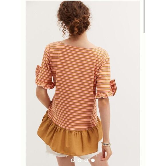 Anthropologie Maeve Top Womens Size Large Ruffle Peplum Blouse L Stripe - Picture 2 of 8